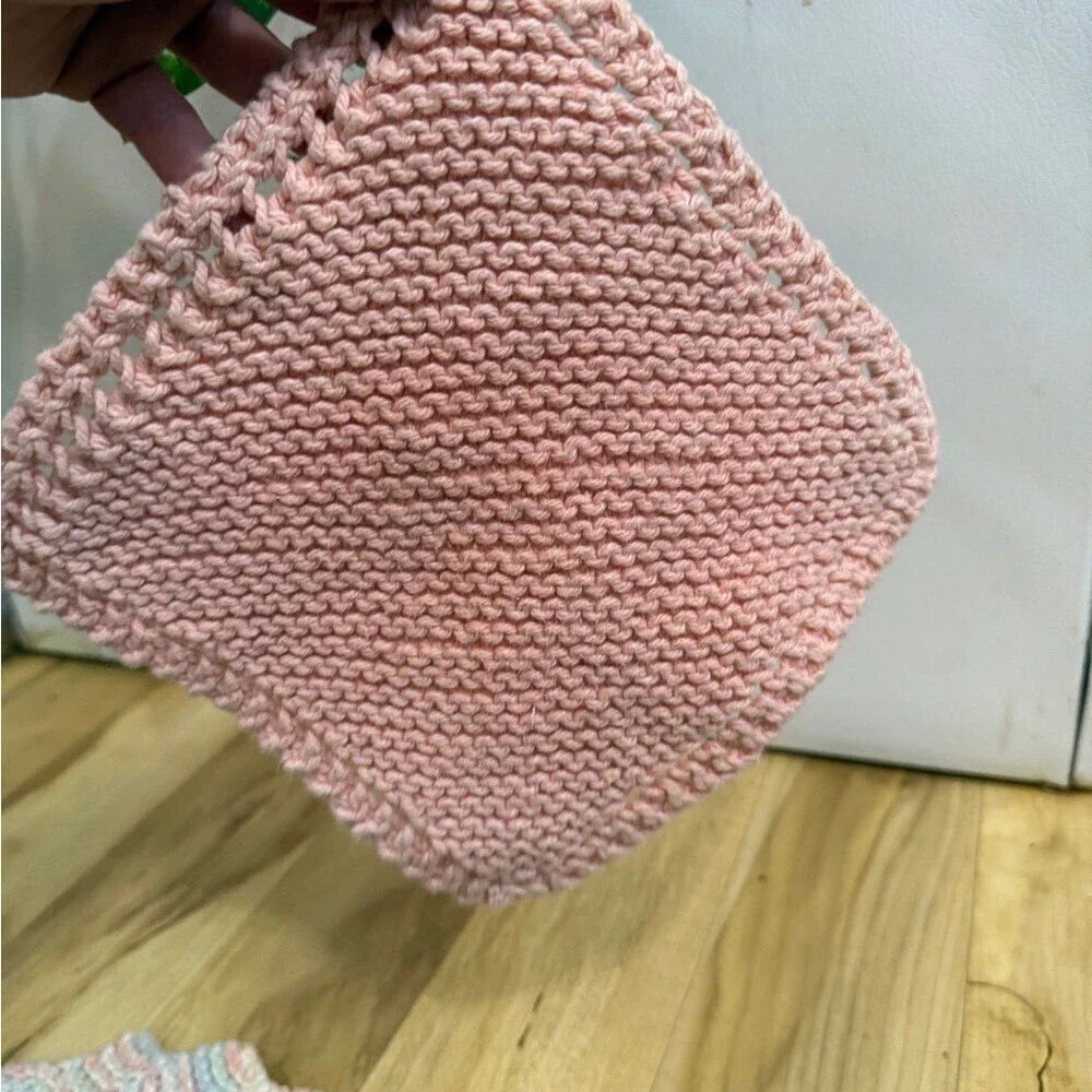 Handmade Pink and Multicolor Knit Dishcloth Set